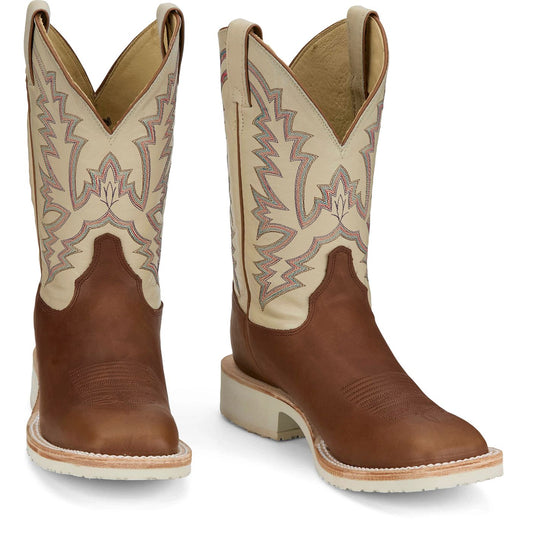 Justin Boots Men's Trainor 11" Western Boot - Bone Cowhide (BR394) - Front View