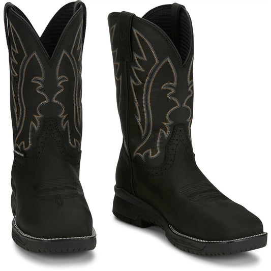 Justin Work Men's Nitread 11" Waterproof Nano Comp Toe Boot - Black (CR3208) - Front View