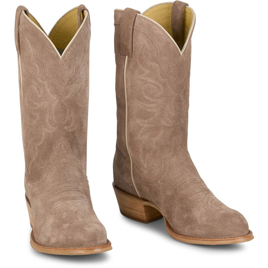 Tony Lama Men's 12" Plano Western Boot Taupe Suede (DR3051) - Front View