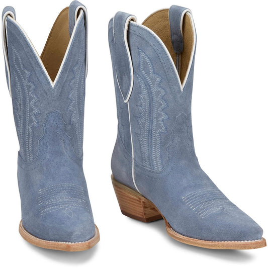 Tony Lama Women's 9" Lea Western Bootie Cornflower Suede (DR3261) - Front View