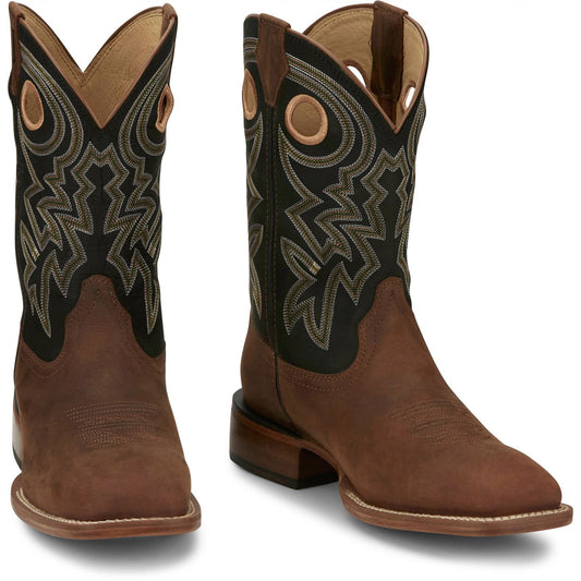 Justin Boots Men's Big News 11" Western Boot - Black Cowhide (FN7021) - Front View