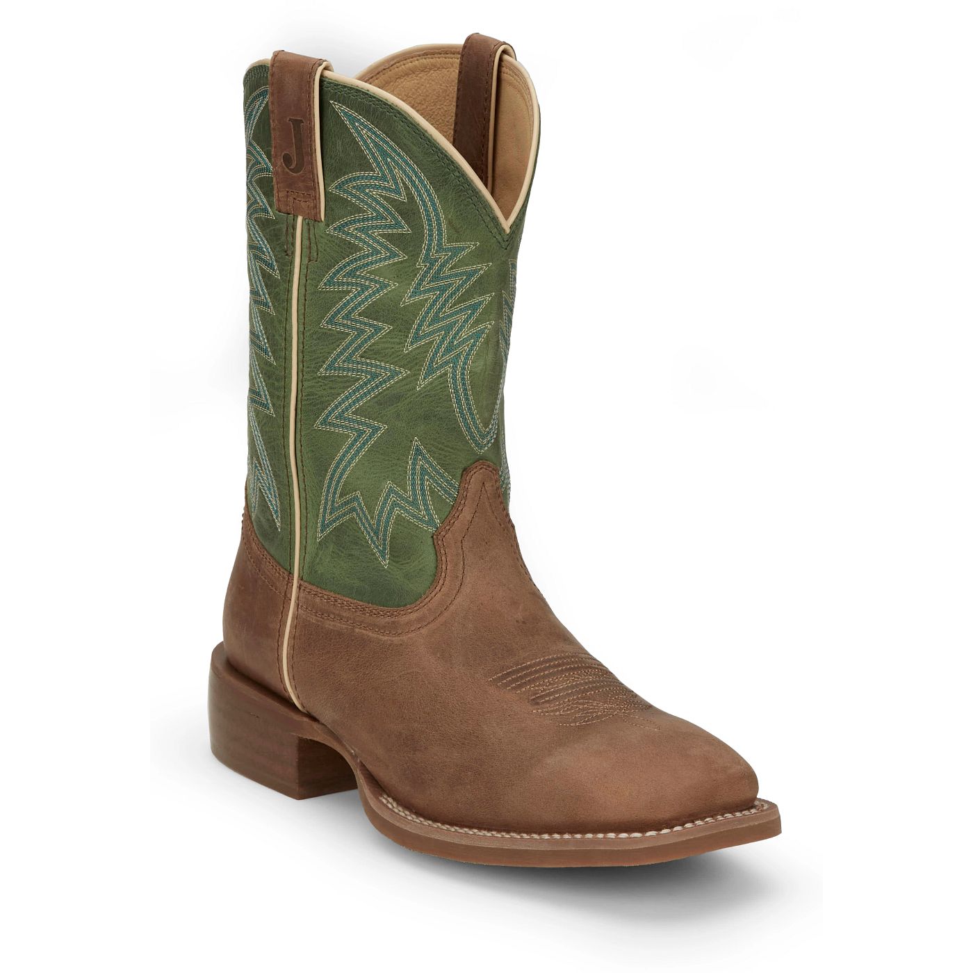 Justin Boots Men's Big Bucks 11" Western Boot - Tan/Green Cowhide (FN7110) - View 2