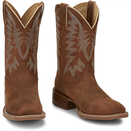 Justin Boots Men's Big Bucks 11" Western Boot - Pecan Brown Cowhide (FN7112) - Front View