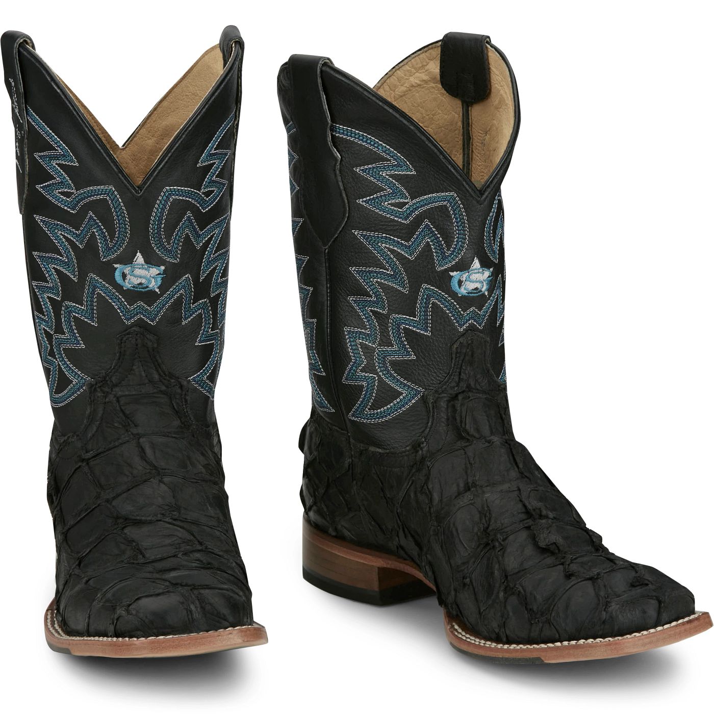 Justin Boots Men's Ocean Front 11" Western Boot - Black Pirarucu (GR5708) - Front View