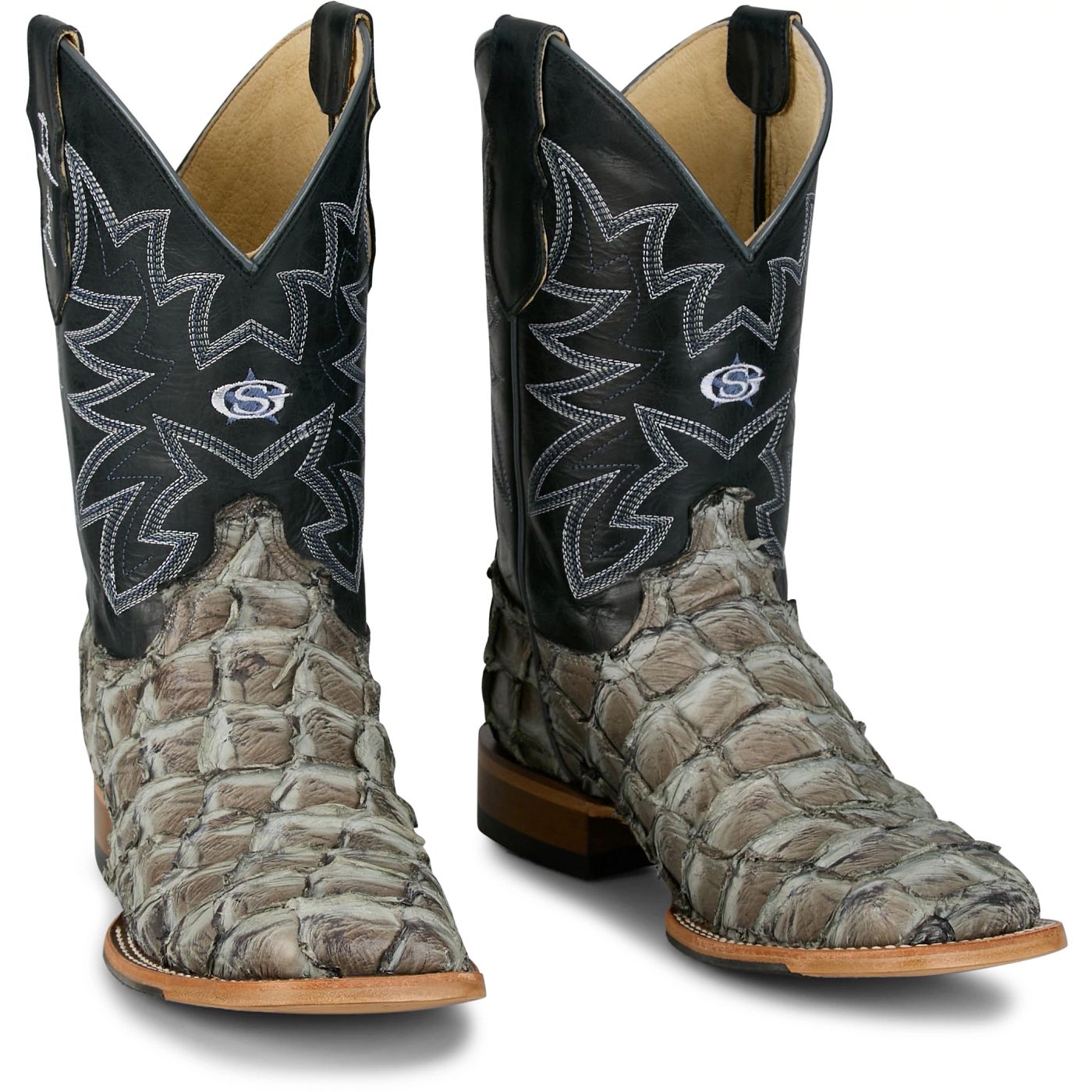 Justin Boots Men's Ocean View 11" Western Boot - Slate Grey Pirarucu (GR5715) - Front View