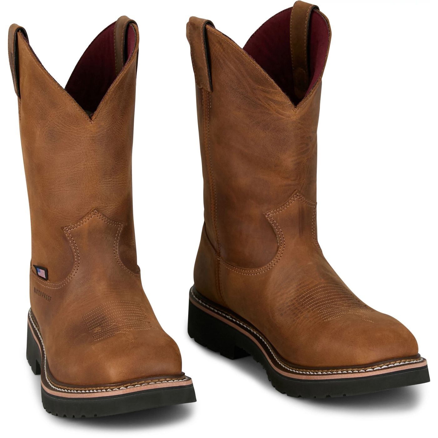 Justin Work Men's Ames 11" Waterproof Boot - Walnut Brown (HL4224) - Front View