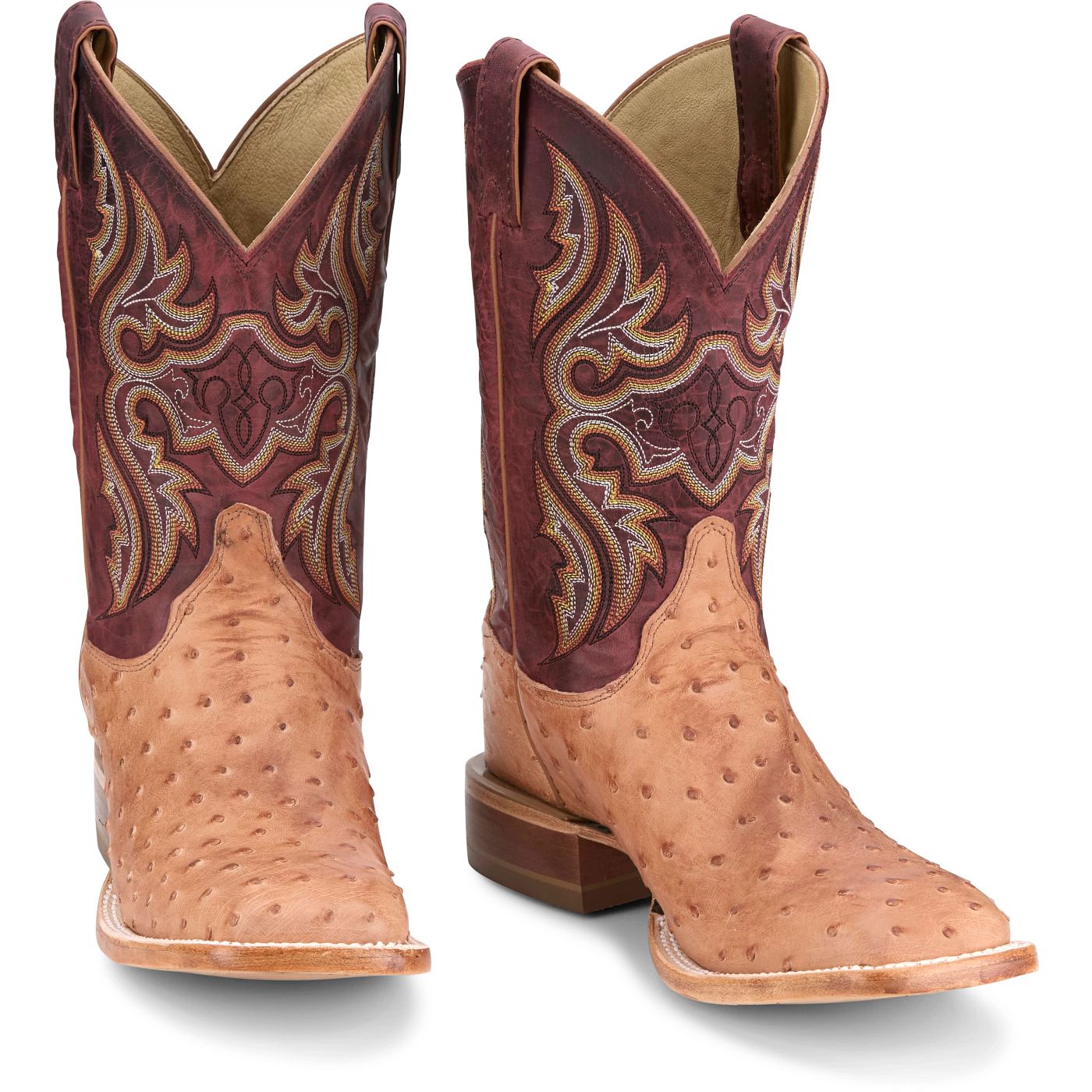 Justin Boots Men's Moseley 11" Full Quill Ostrich Western Boot - Cognac Vintage (JE5170) - Front View