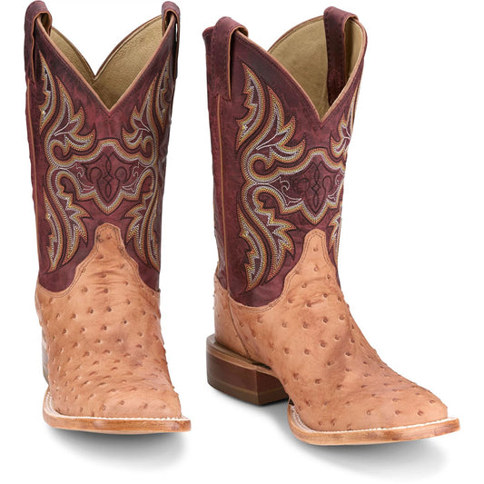 Justin Boots Men's Moseley 11" Full Quill Ostrich Western Boot - Cognac Vintage (JE5170) - Front View
