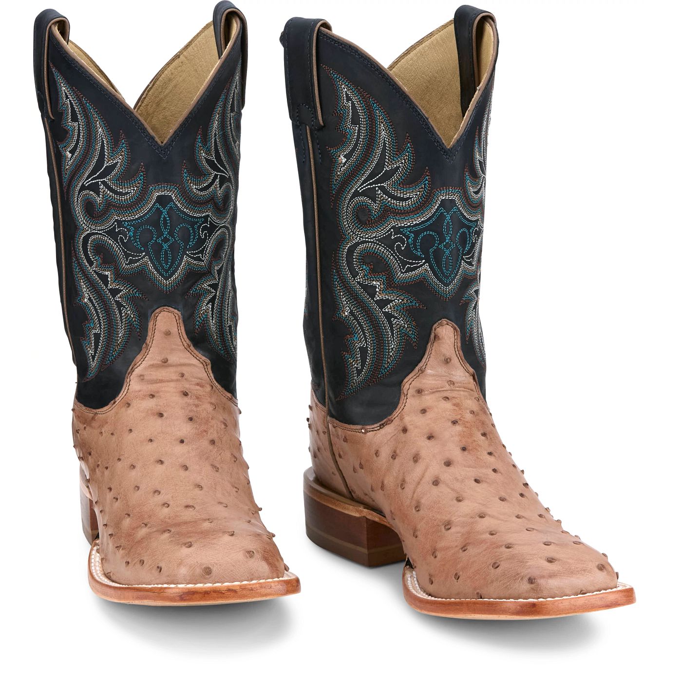 Justin Boots Men's Moseley 11" Full Quill Ostrich Western Boot - Deep Blue (JE5172) - Front View