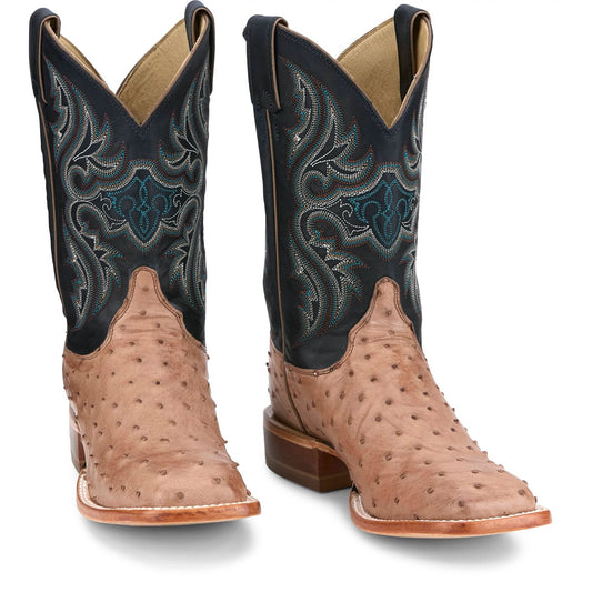 Justin Boots Men's Moseley 11" Full Quill Ostrich Western Boot - Deep Blue (JE5172) - Front View