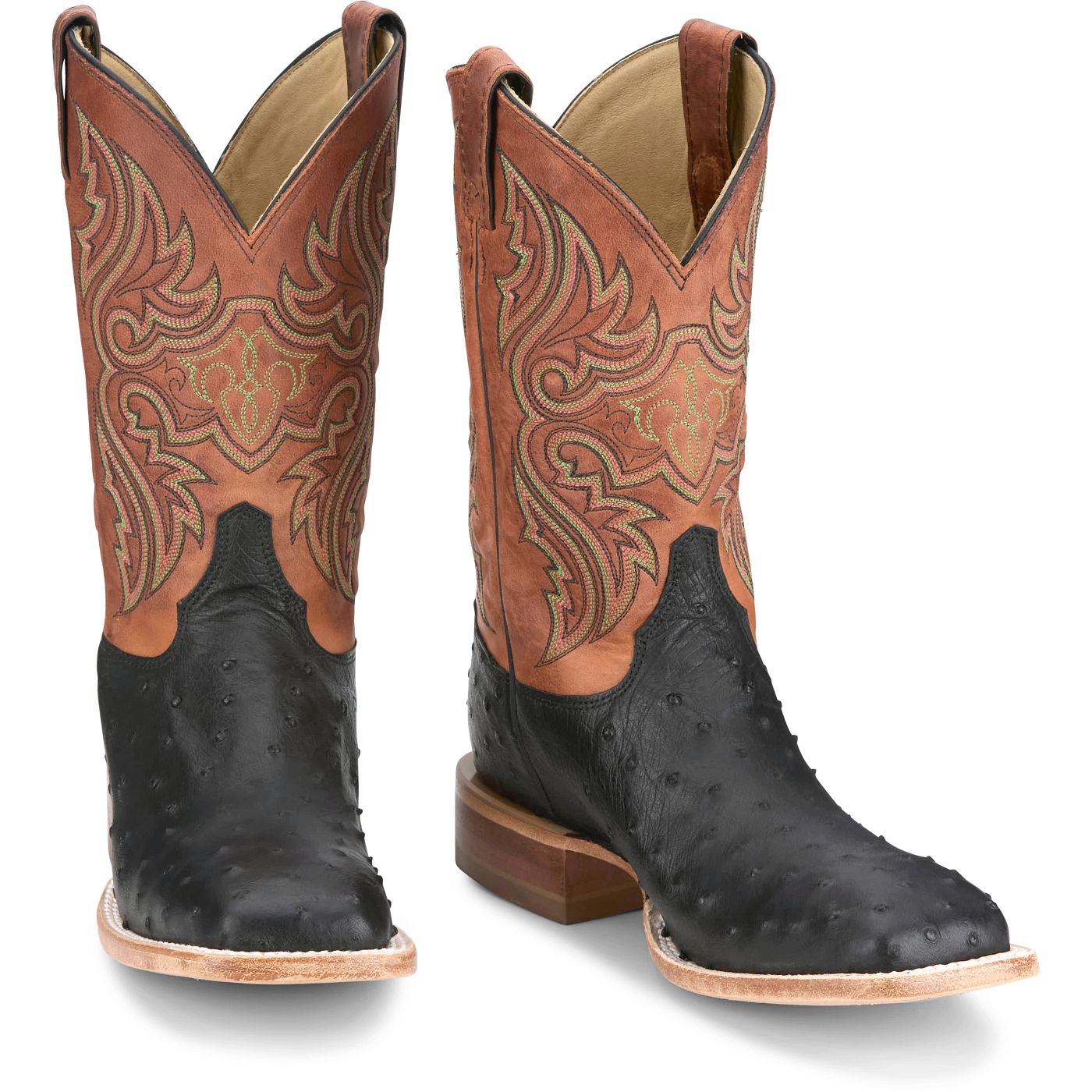 Justin Boots Men's Moseley 11" Full Quill Ostrich Western Boot - Shadow Black (JE5173) - Front View