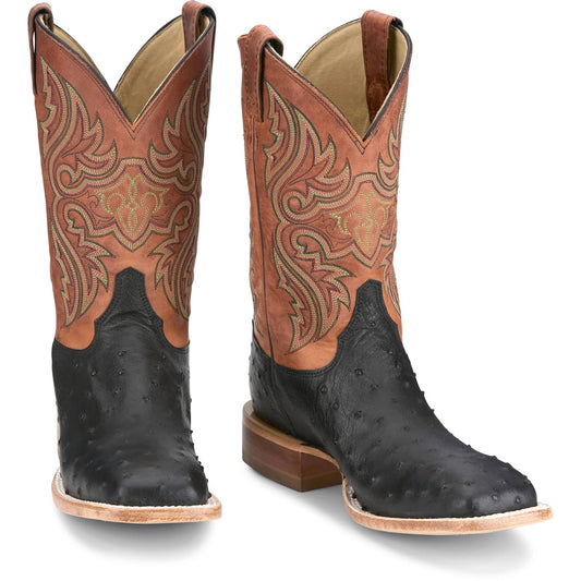 Justin Boots Men's Moseley 11" Full Quill Ostrich Western Boot - Shadow Black (JE5173) - Front View