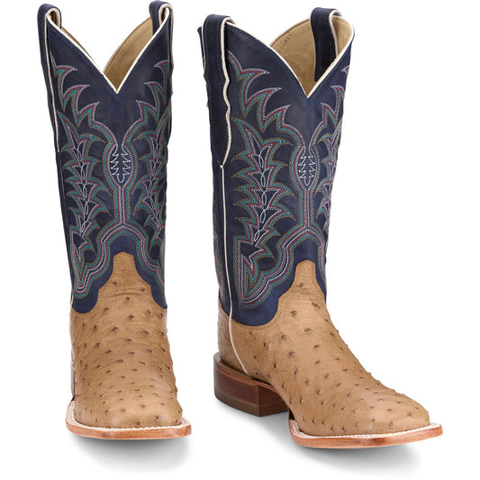 Justin Boots Men's Chisolm 13" Full Quill Ostrich Western Boot - Navy Blue (JE8170) - Front View