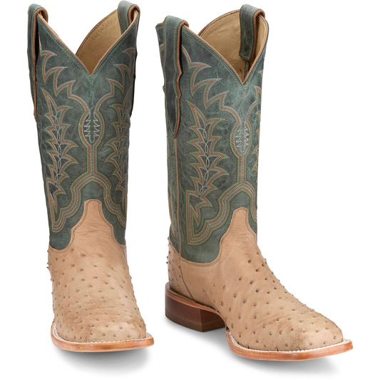 Justin Boots Men's Chisolm 13" Full Quill Ostrich Western Boot - Mint Green (JE8173) - Front View