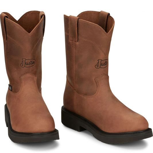 Justin Work Men's Round-Up 10" Work Boot - Aged Bark (OW4760) - Front View