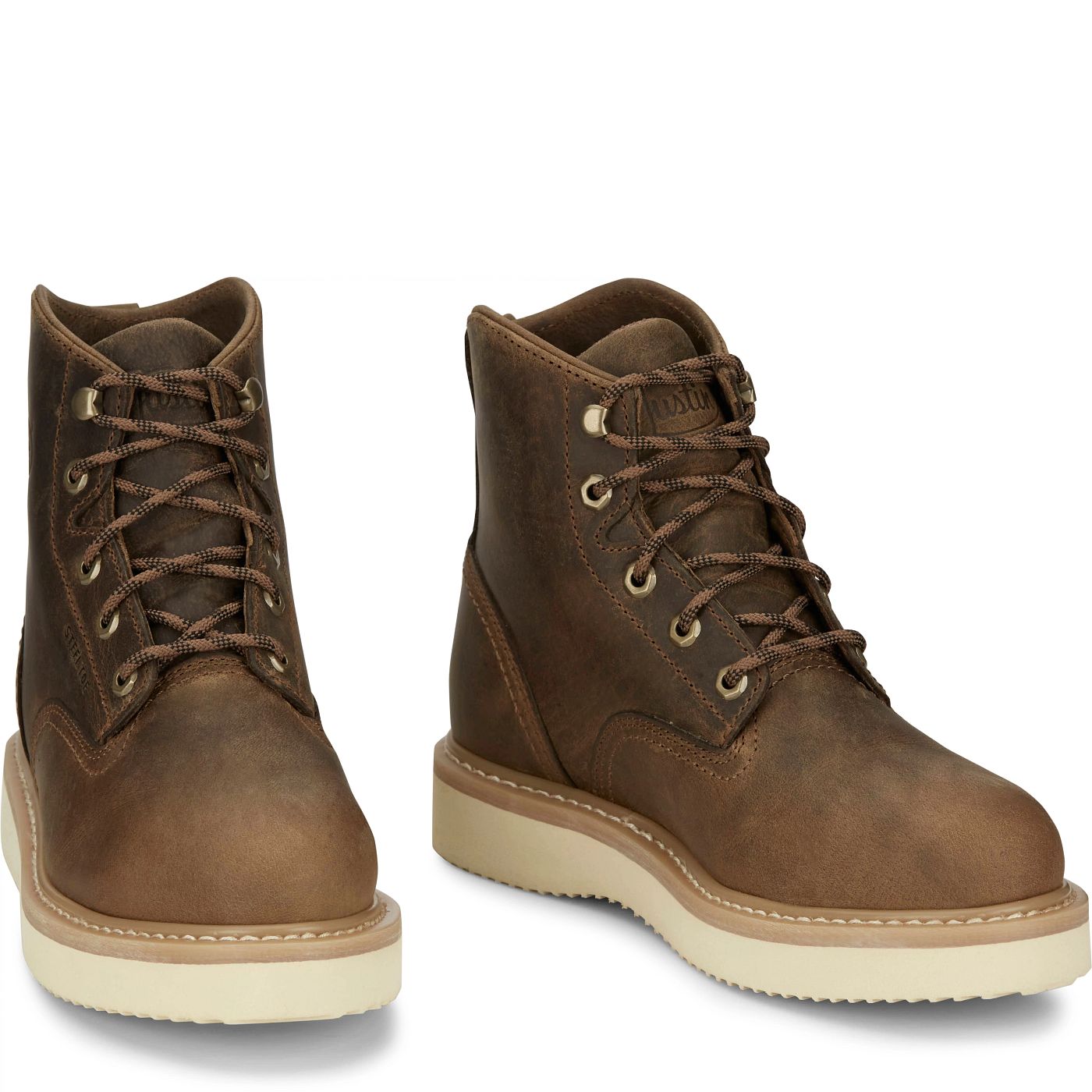 Justin Work Men's Maxwell 6" Steel Toe Lace-Up Boot - Peanut Tan (OW709) - Front View