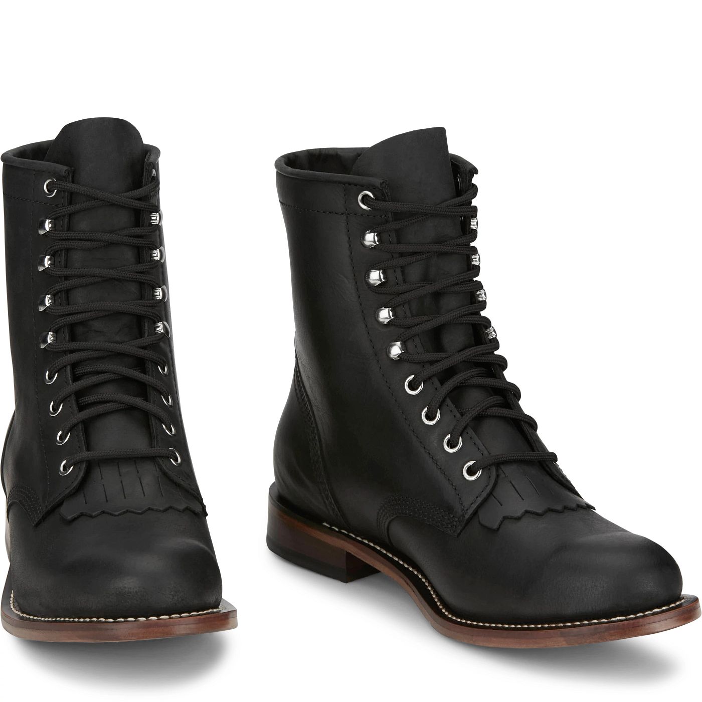 Justin Boots Men's Drennan 7" Lace-Up Roper Boot - Black (RP503) - Front View