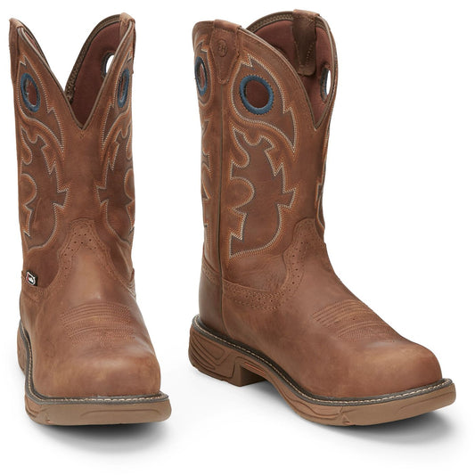 Justin Work Men's Rush 11" Waterproof Nano Comp Toe Boot - Barley Brown (SE4334) - Front View