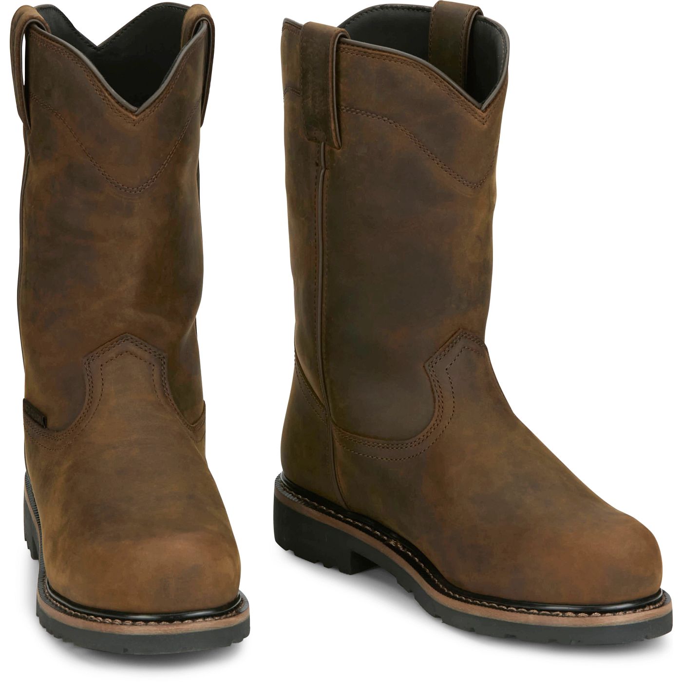 Justin Work Men's Pulley 10" Waterproof Met Guard Comp Toe Boot - Whiskey Brown (SE4630) - Front View
