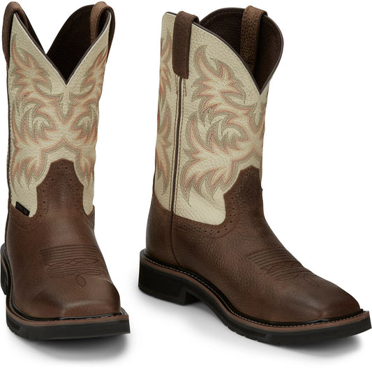 Justin Work Men's Driller 11" Steel Toe Boot - White (SE4684) - Front View