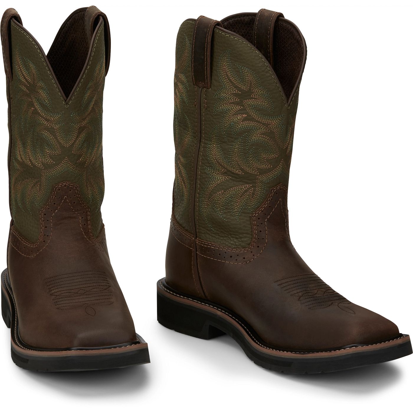 Justin Work Men's Driller 11" Work Boot - Green (SE4687) - Front View