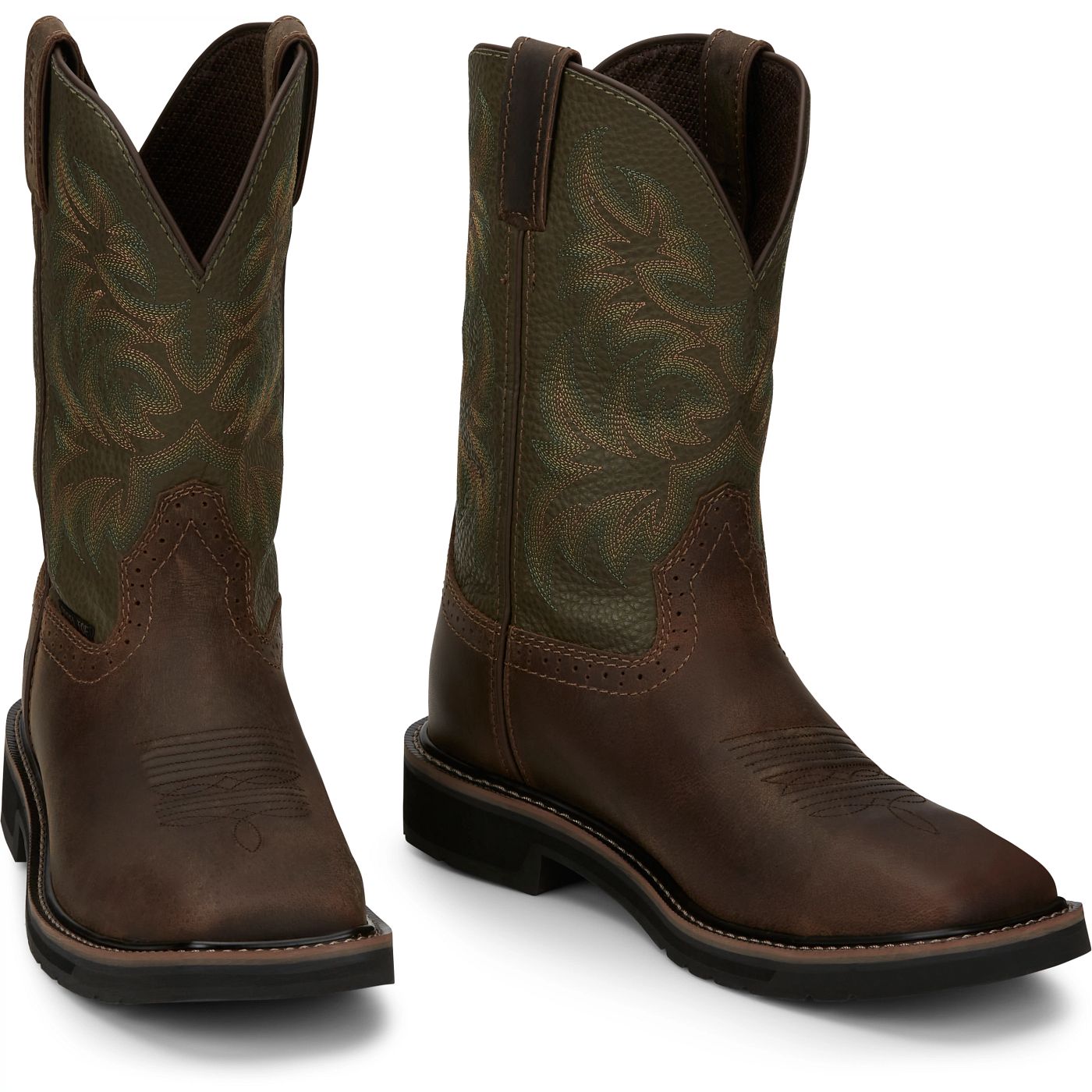 Justin Work Men's Driller 11" Steel Toe Boot - Green (SE4688) - Front View