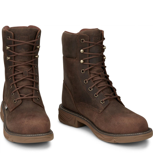 Justin Work Men's Rush 8" Waterproof Nano Comp Toe Boot - Pecan Brown (SE469) - Front View