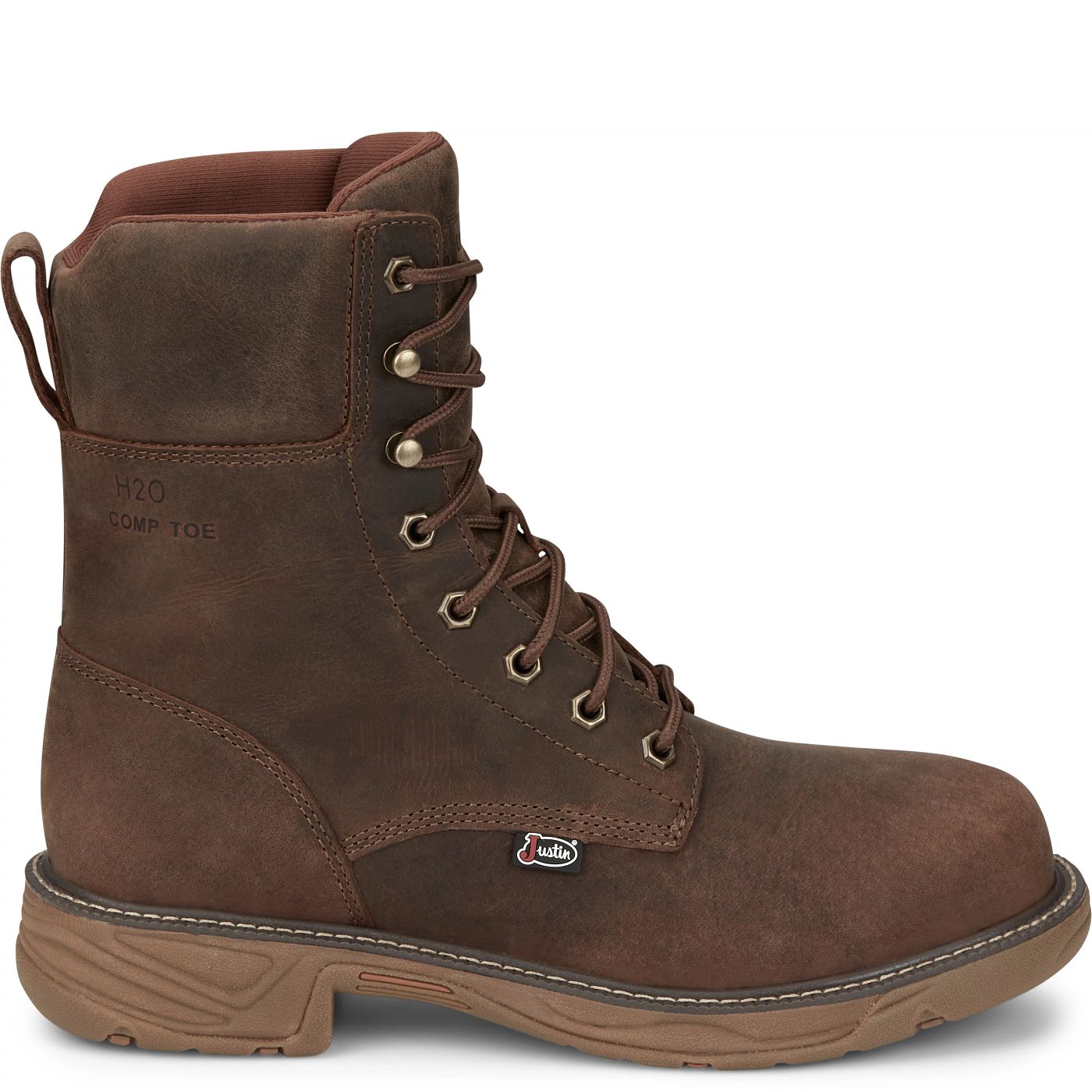 Justin Work Men's Rush 8" Waterproof Nano Comp Toe Boot - Pecan Brown (SE469) - View 3