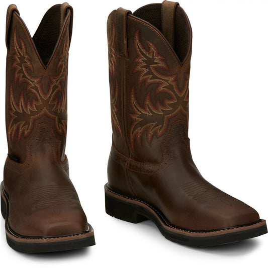 Justin Work Men's Driller 11" Waterproof Steel Toe Boot - Brown (SE4690) - Front View