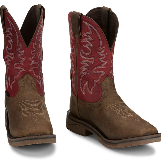 Justin Work Men's Thorn 11" Waterproof Met Guard Comp Toe Boot - Crimson Red (SE4753) - Front View