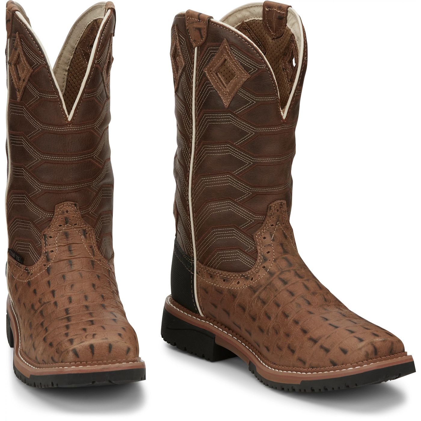 Justin Work Men's Derrickman 12" Waterproof Composite Toe Boot - Caramel Brown (SE4839) - Front View