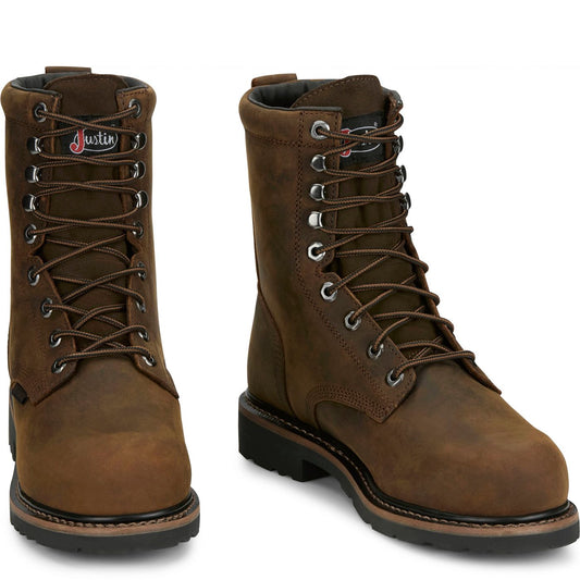 Justin Work Men's Pulley 8" Waterproof Nano Comp Toe Met Guard Boot - Whiskey (SE630) - Front View