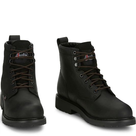 Justin Work Men's Dayworker 6" Waterproof Steel Toe Boot - Onyx Black (SE635) - Front View