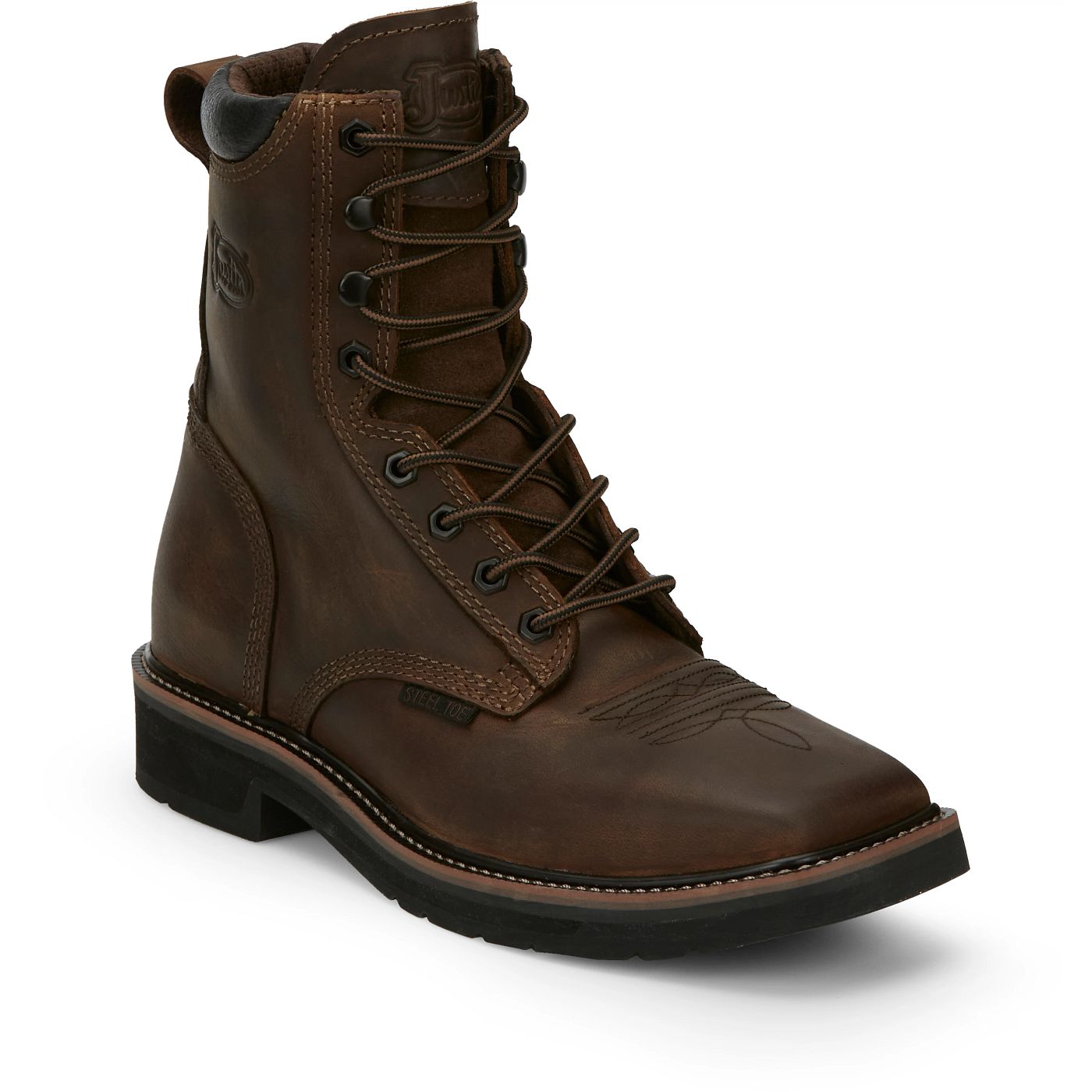 Justin Work Men's Pulley 8" Steel Toe Boot - Aged Bark Brown (SE682) - View 2