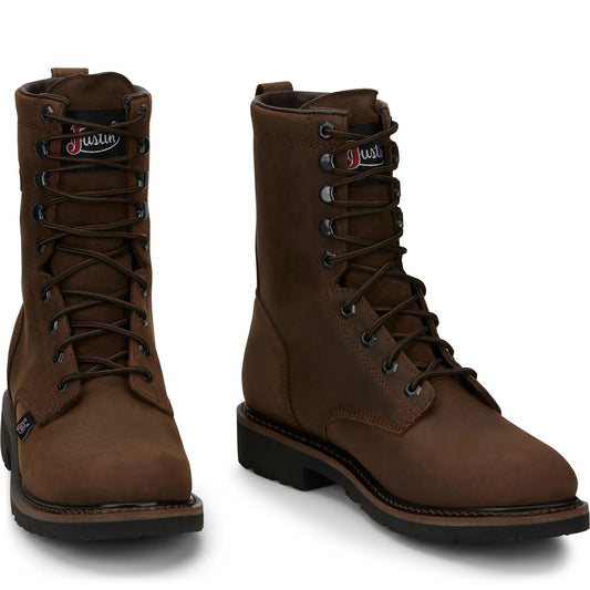 Justin Work Men's Drywall 8" Waterproof Boot - Aged Brown (SE960) - Front View