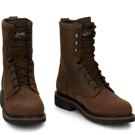 Justin Work Men's Drywall 8" Waterproof Steel Toe Boot - Brown (SE961) - Front View