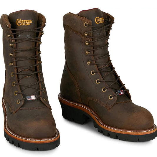 Chippewa Men's Super Logger 9" Waterproof Insulated Steel Toe - Aged Bark (SL5405) - Front View