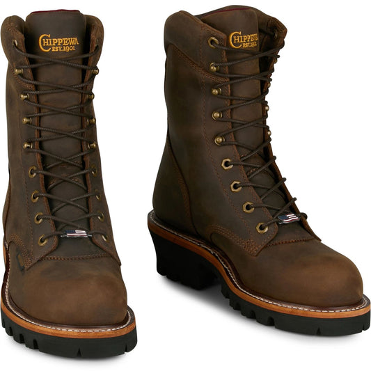 Chippewa Men's Super Logger 9" Waterproof Steel Toe - Aged Bark (SL5407) - Front View