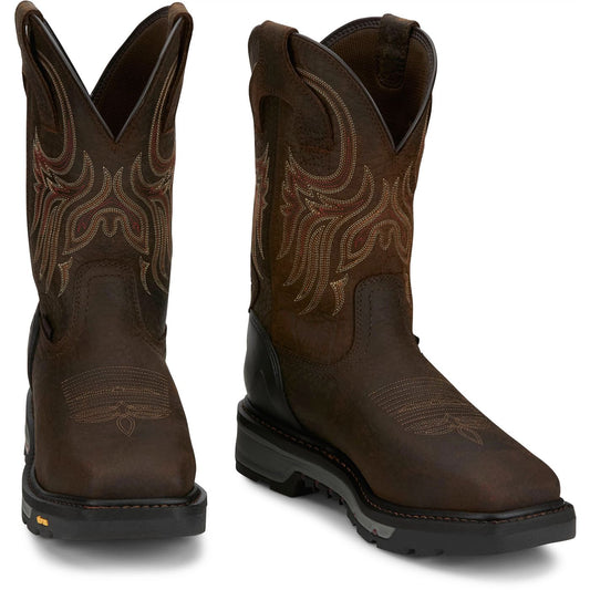 Justin Work Men's Driscoll 11" Waterproof Met Guard Steel Toe Boot - Mahogany (WK2112) - Front View