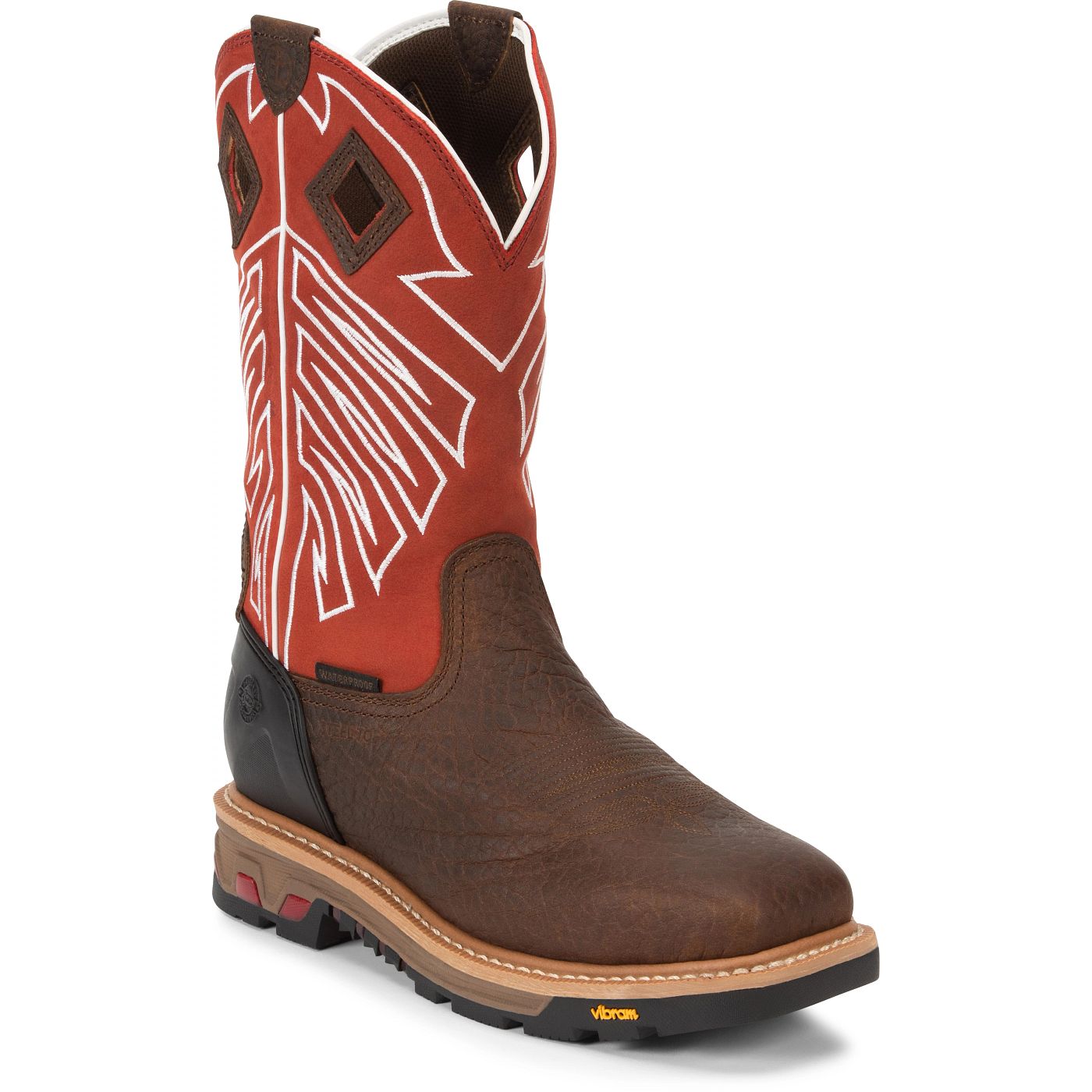 Justin Work Men's Roughneck 12" Waterproof Steel Toe Boot - Orange (WK2115) - View 2