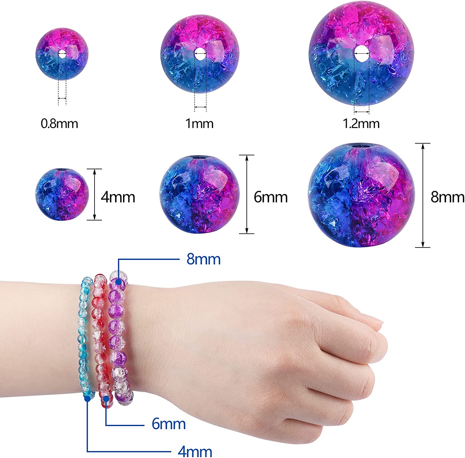 Suhome 1920pcs 8 Color Crackle Lampwork Glass Beads 4mm 6mm 8mm Handcrafted Round Spacer Loose Beads for Jewelry Making image 1