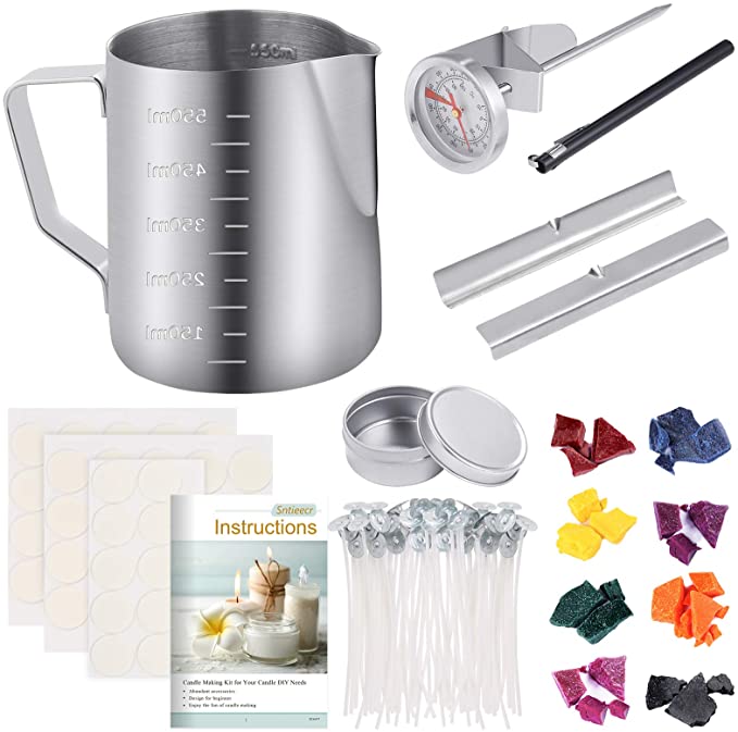 Sntieecr 113 PCS Candle Making Kit with 8 Colors Wax Candle Dye, 550ml Candle Pouring Pot, Candle Wicks, Candle Wicks Sticker, Candle Wick Holder, Candle Tin Box and Thermometer for DIY Candles image 0