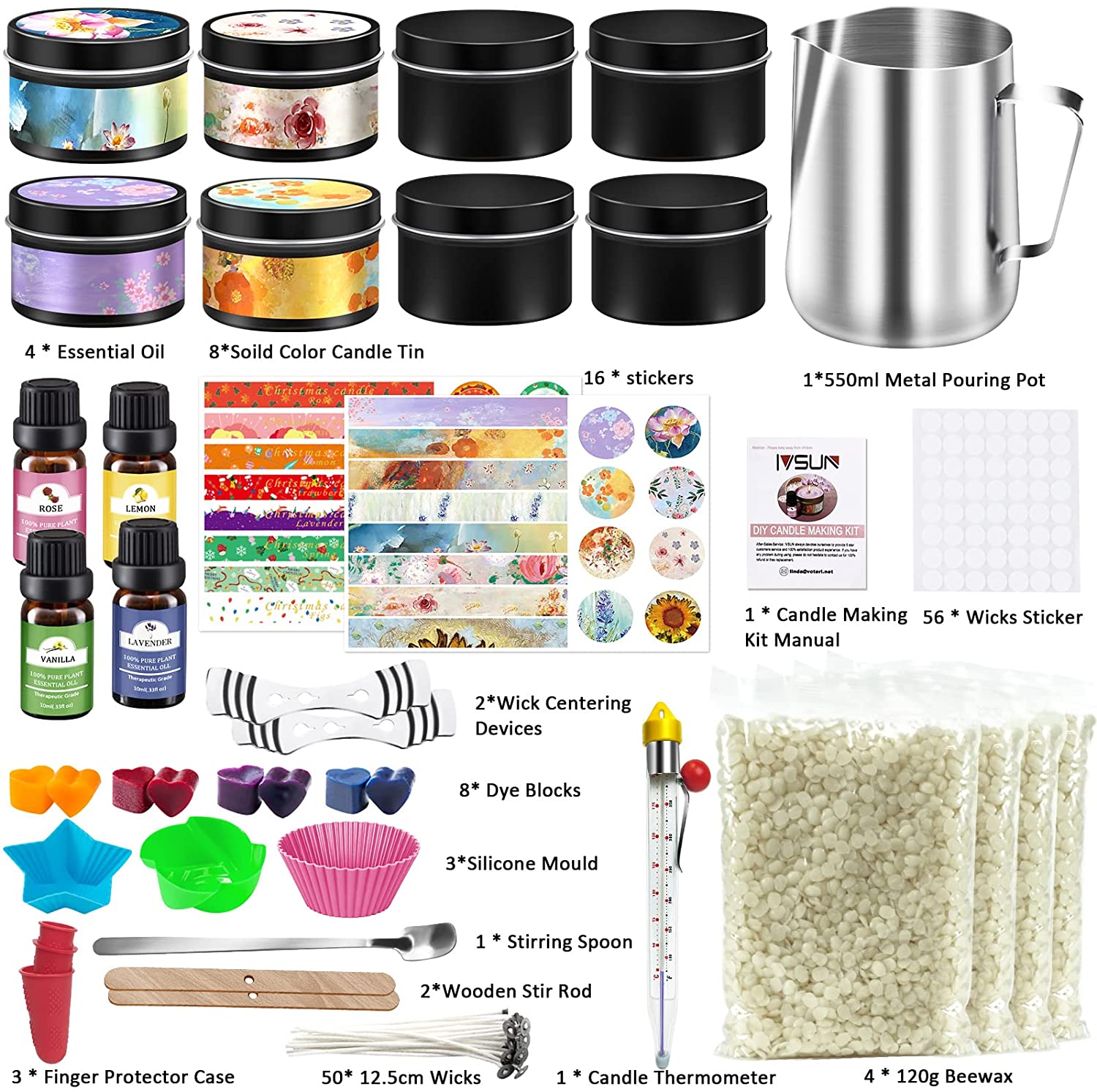Candle Making Kit for Adults, Candle Making Supplies Gift Set with Melting Pot, Beeswax, Candle Wicks, Essential Oil, Candle Jars &amp; More Full Starter DIY Arts and Crafts Kit for Creating Candles image 3