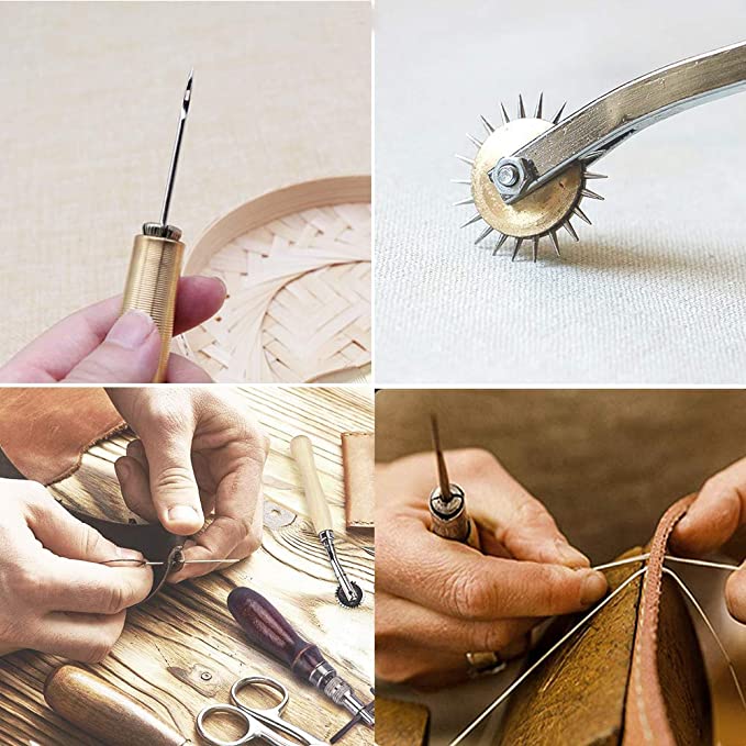 WHDZ 52pcs Leather Sewing Tools Kit DIY Leather Craft Tools Hand Stitching Tool Set, Prong Punch, Leather Stamping Tools, Wax Ropes Needles for Stitching Punching Cutting Sewing DIY Leather Craft Work image 3