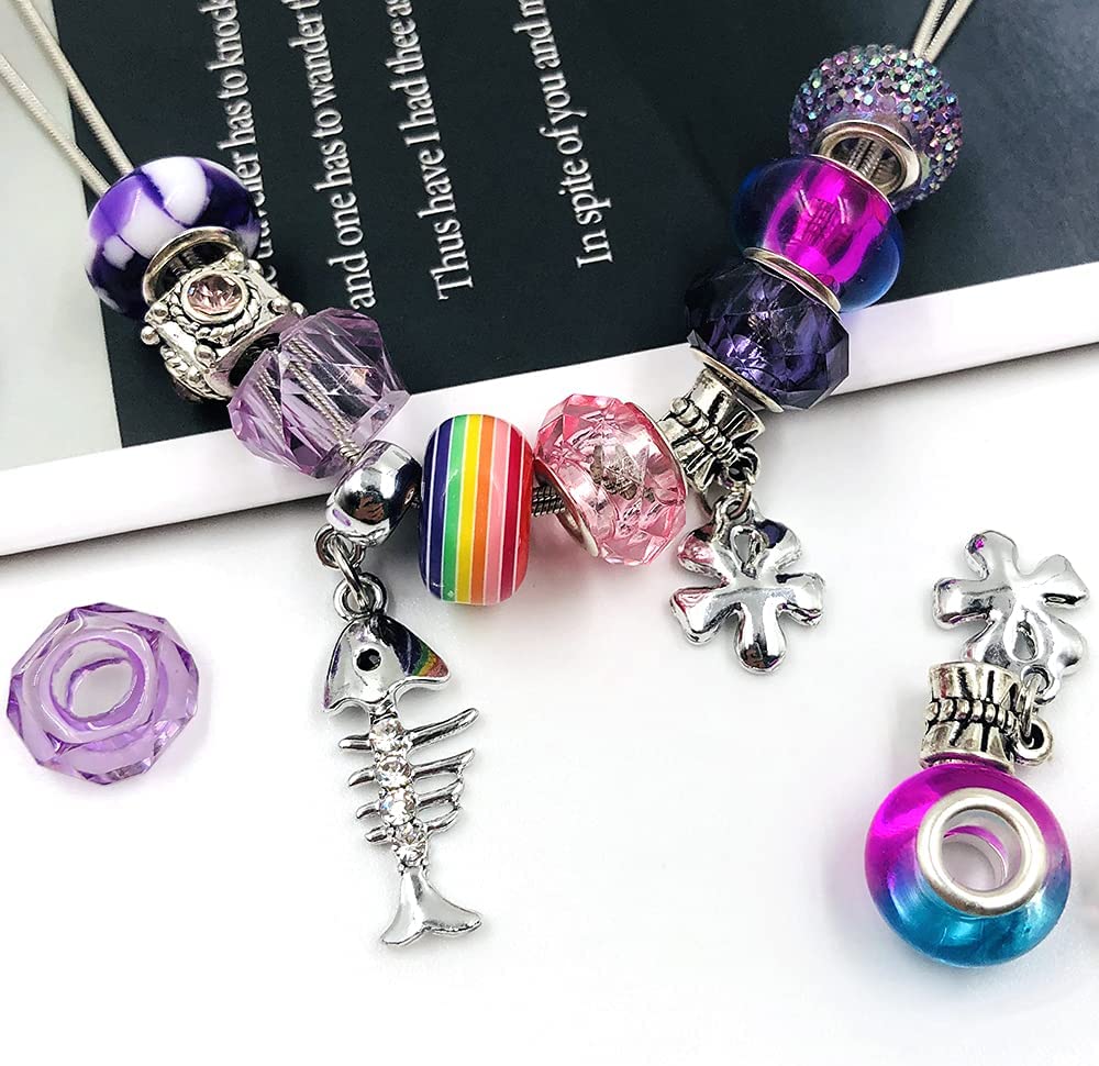 100 Pieces Assorted European Large Hole Beads, DaKuan Large Hole Spacer Beads Rhinestone Beads for Charms Bracelets Making kit ( Purple ) image 4