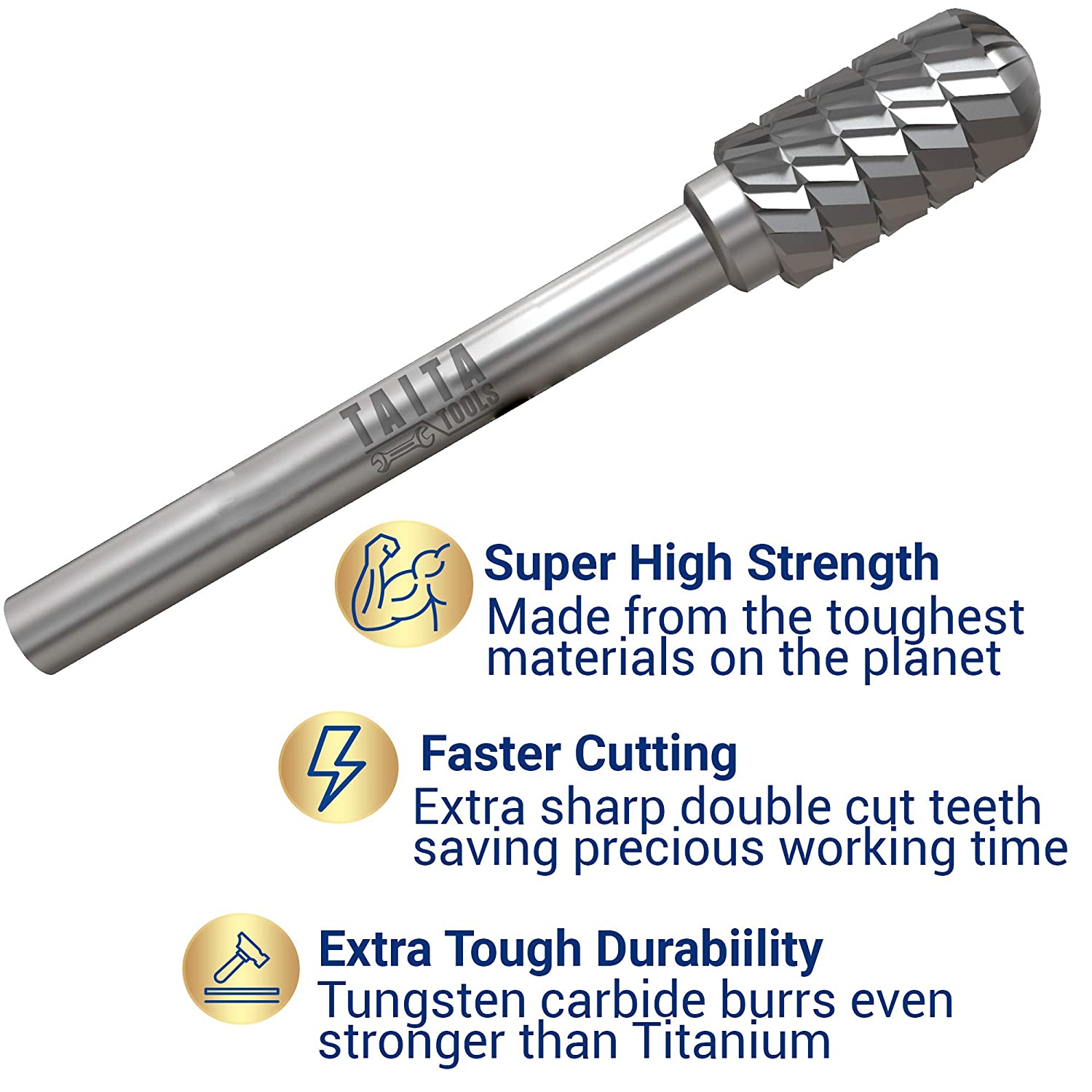 10PC Double Cut Carbide Burr Set 0.118" (3mm) Shank, Rotary Tool Bits Cutting Burrs - Dremel Accessories Fordom, Flex Shaft, Dewalt and Die Grinders - Wood Carving bits Metal Working and Engraving image 2