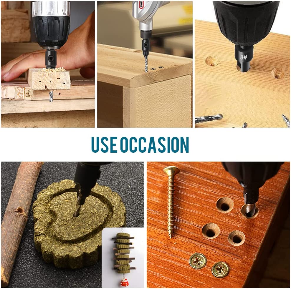 Countersink Drill Bit Set, 5Pcs Quick Change 1/4" Hex Shank Adjustable Countersink Set, 5pcs Free Replaceable Drill Bits with One Hex Wrench, Woodworking Countersink Drill Bits image 1
