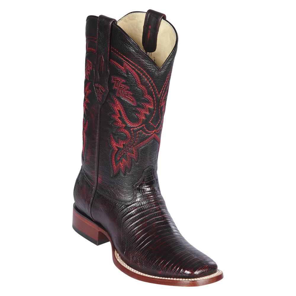 Los Altos Boots Mens #8220718 Wide Square Toe | Genuine Teju Lizard Leather Boots | Color Black Cherry image 0