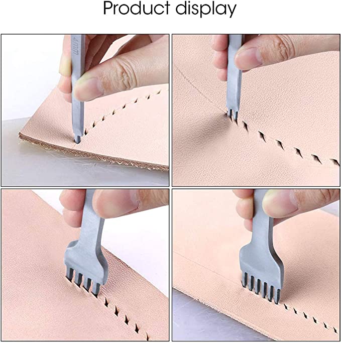 WHDZ 52pcs Leather Sewing Tools Kit DIY Leather Craft Tools Hand Stitching Tool Set, Prong Punch, Leather Stamping Tools, Wax Ropes Needles for Stitching Punching Cutting Sewing DIY Leather Craft Work image 4