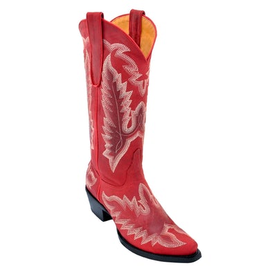 WOMEN'S LOS ALTOS SNIP TOE LEATHER BOOTS WITH HAND EMBROIDERY | COLOR RED (345012) image 0